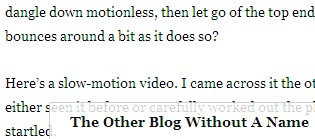 Screenshot of the offending floating box. blog title on translucent background, floating on top of one of my posts