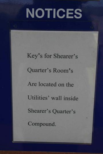 view the original tweet Wall notice reading "Key's for Shearer's Quarter's Room's Are located on the Utilities' wall inside Shearer's Quarter's Compound."